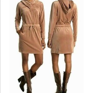 Calvin Klein Women's Beige Velour Hooded Dress with Pockets- Large